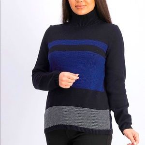 Karen Scott Woman’s Colorblocked Cotton Turtleneck Sweater Blue/Black